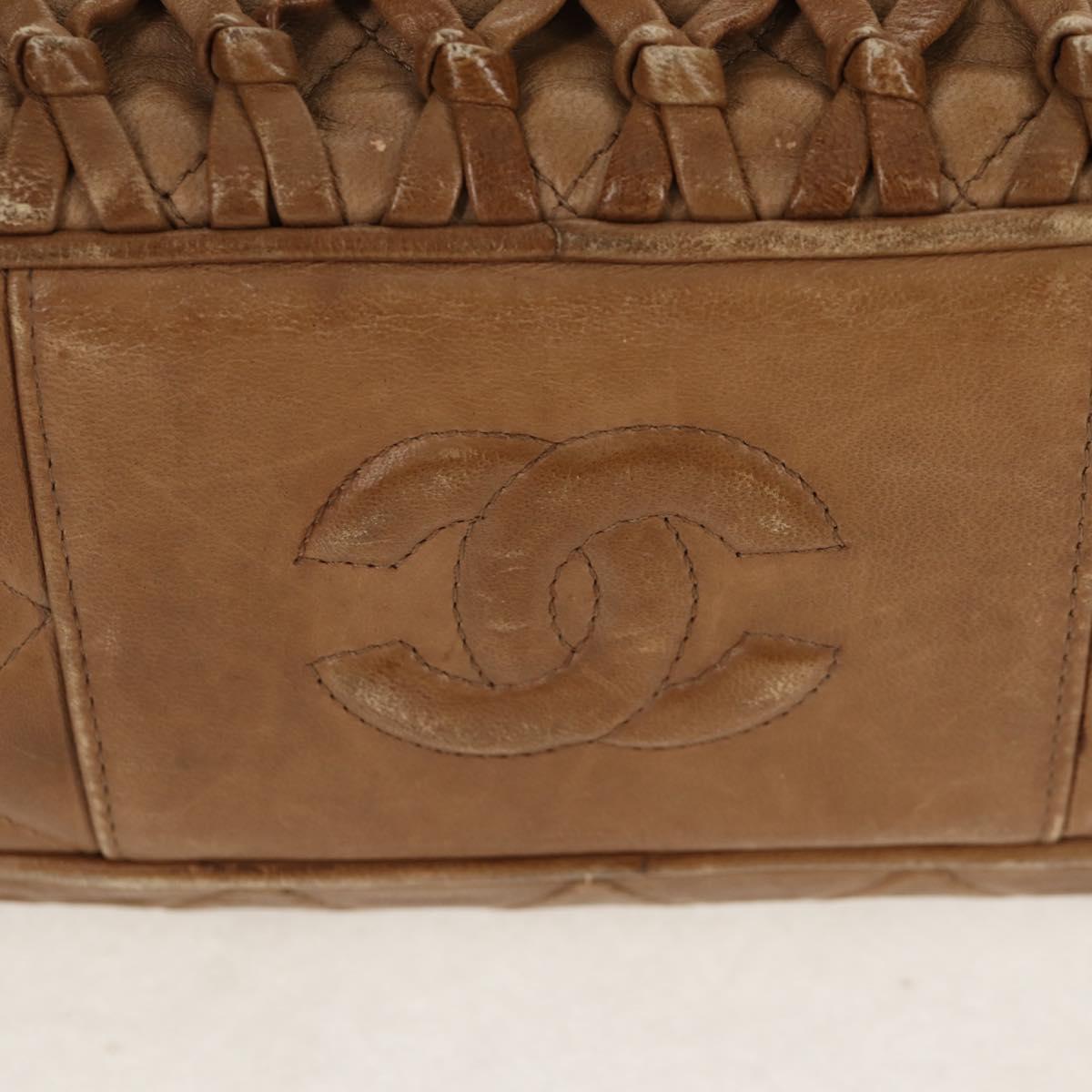 CHANEL Matelasse Chain Shoulder Bag Lamb Skin Brown Gold CC Auth 158929A