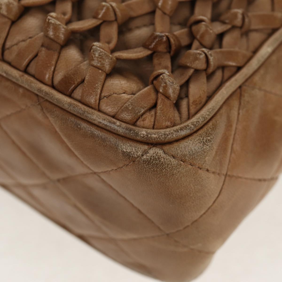 CHANEL Matelasse Chain Shoulder Bag Lamb Skin Brown Gold CC Auth 158929A
