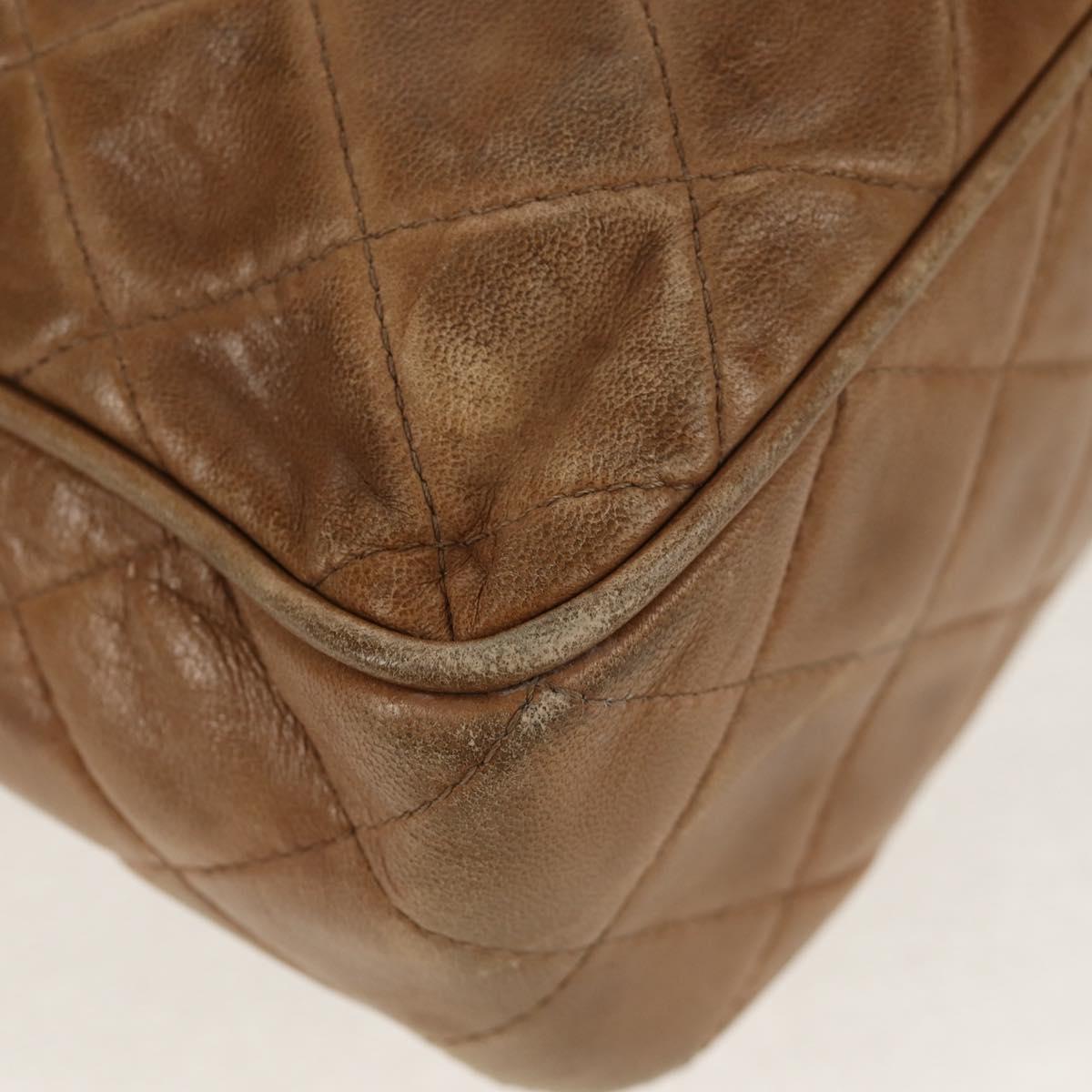 CHANEL Matelasse Chain Shoulder Bag Lamb Skin Brown Gold CC Auth 158929A