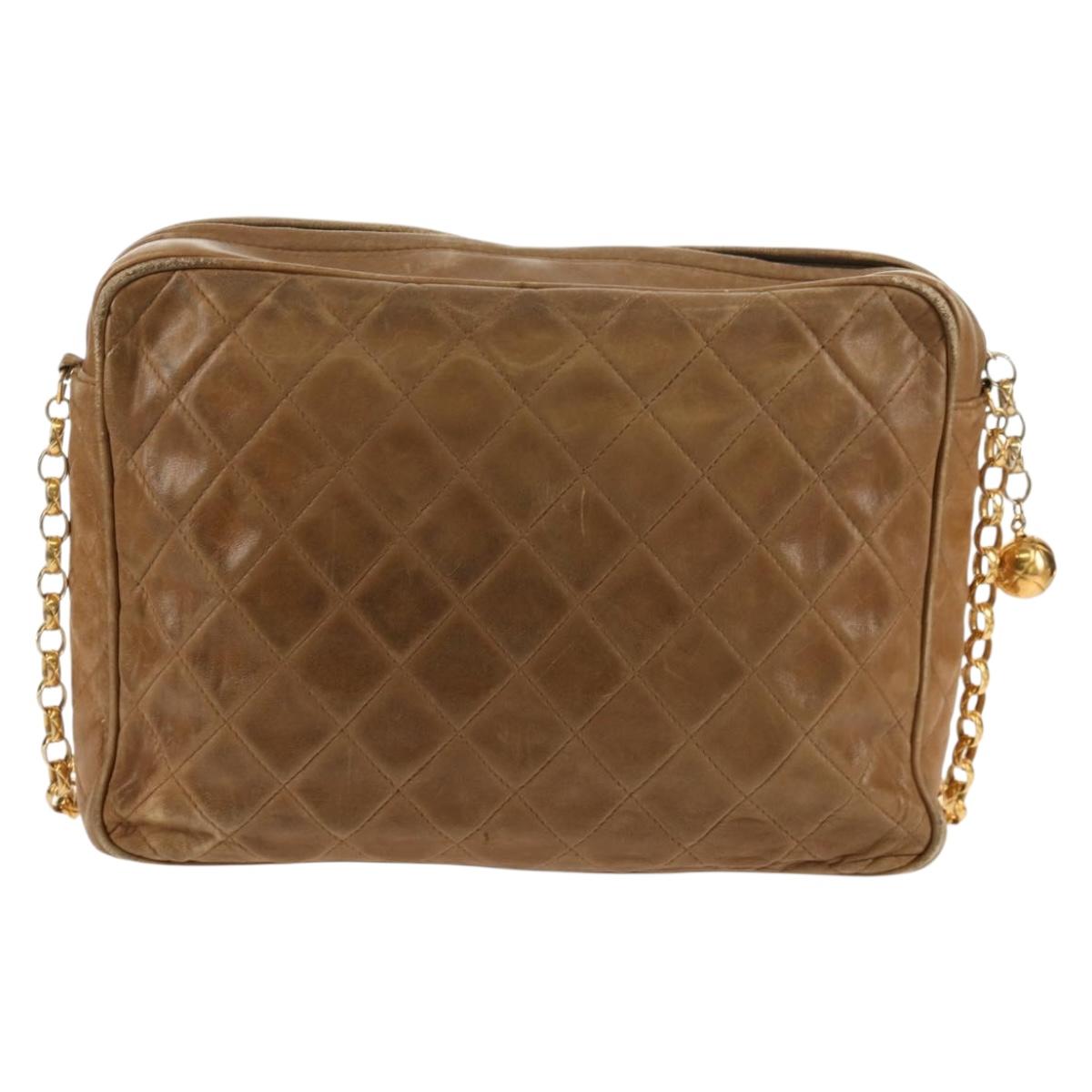 CHANEL Matelasse Chain Shoulder Bag Lamb Skin Brown Gold CC Auth 158929A