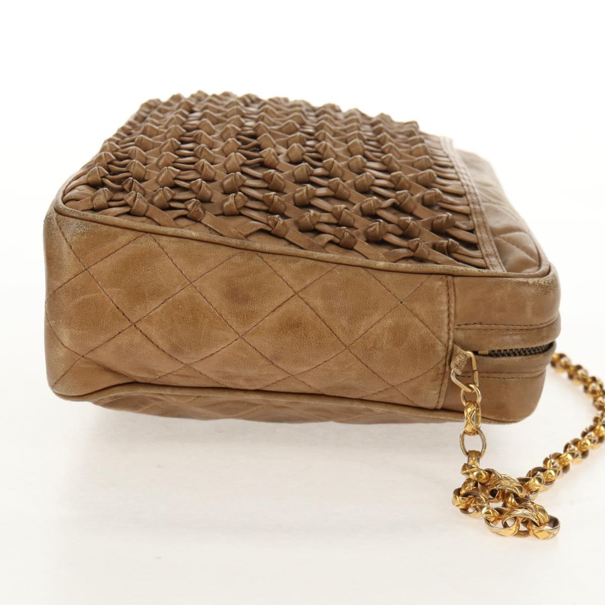 CHANEL Matelasse Chain Shoulder Bag Lamb Skin Brown Gold CC Auth 158929A
