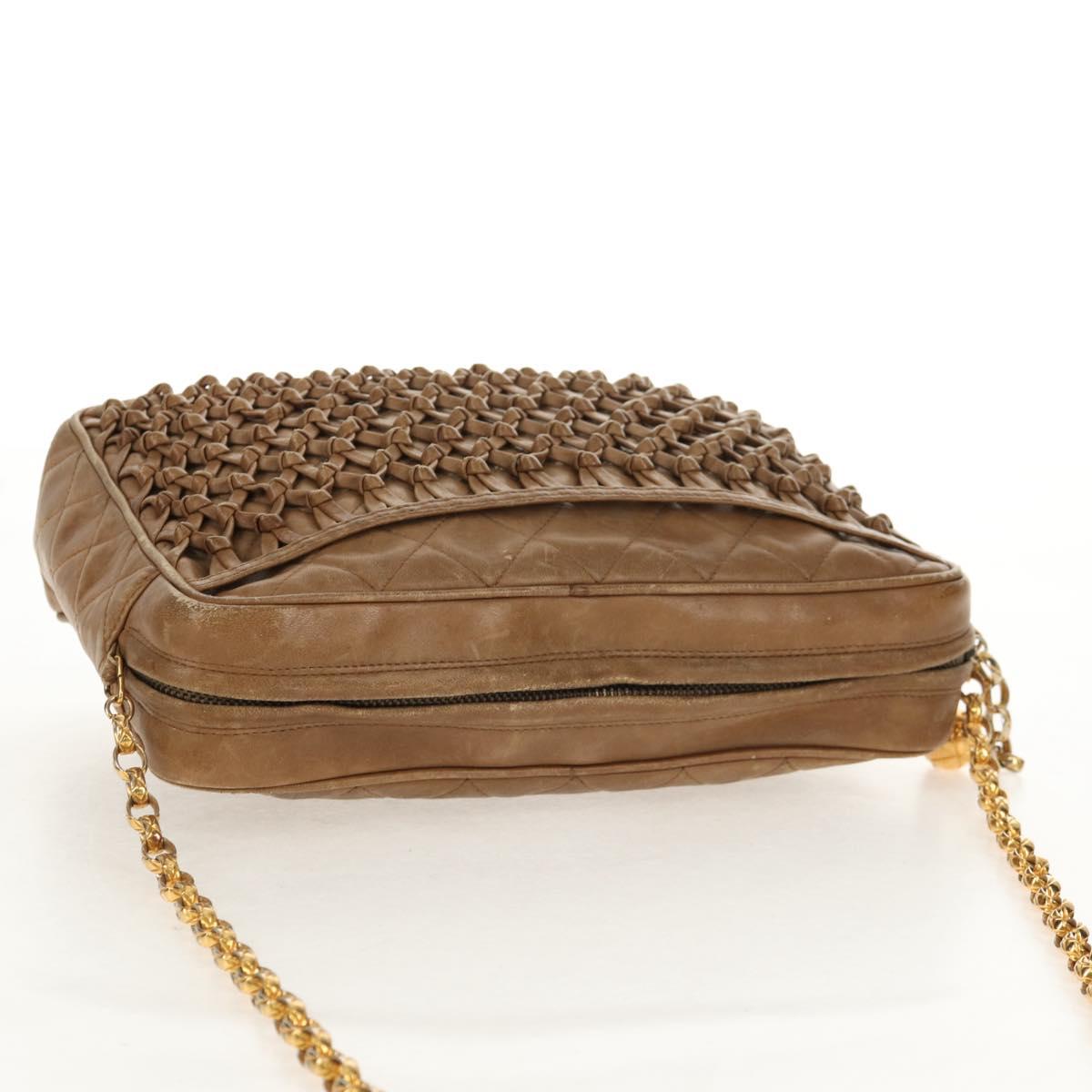 CHANEL Matelasse Chain Shoulder Bag Lamb Skin Brown Gold CC Auth 158929A
