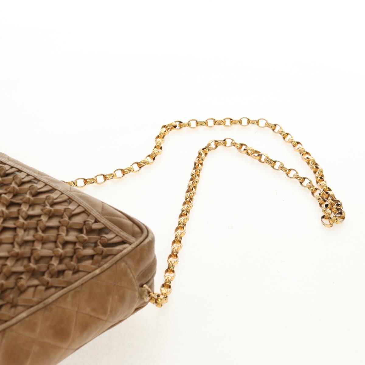 CHANEL Matelasse Chain Shoulder Bag Lamb Skin Brown Gold CC Auth 158929A
