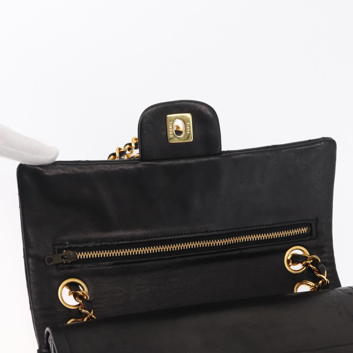CHANEL Matelasse 23 Chain Shoulder Bag Lamb Skin Black Gold CC Auth 158930V