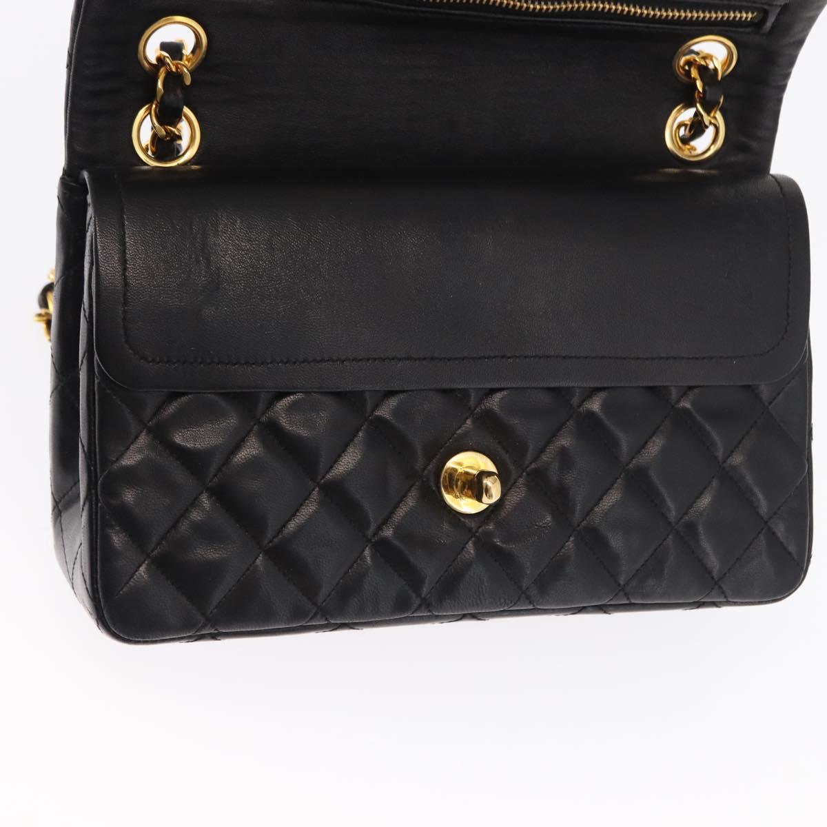 CHANEL Matelasse 23 Chain Shoulder Bag Lamb Skin Black Gold CC Auth 158930V