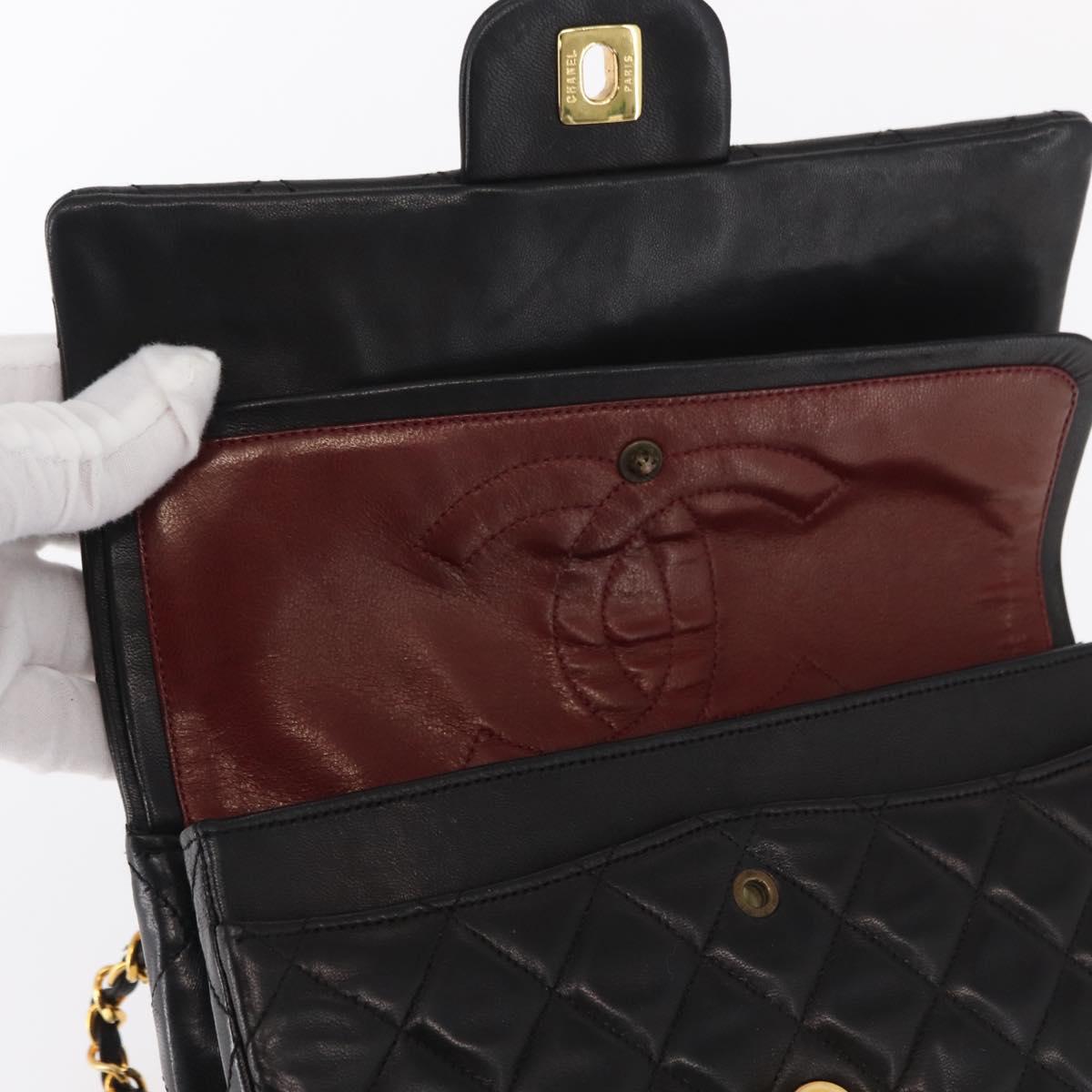 CHANEL Matelasse 23 Chain Shoulder Bag Lamb Skin Black Gold CC Auth 158930V