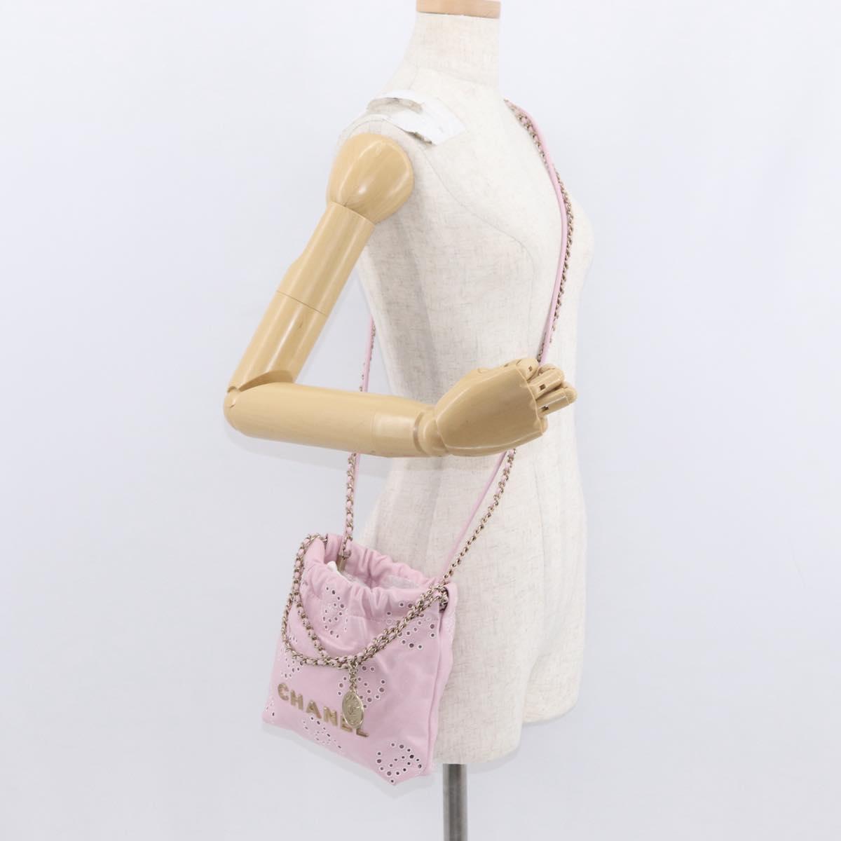 CHANEL Chain Chanel 22 Mini Shoulder Bag Calf Skin 2way Pink CC Auth 158931SM