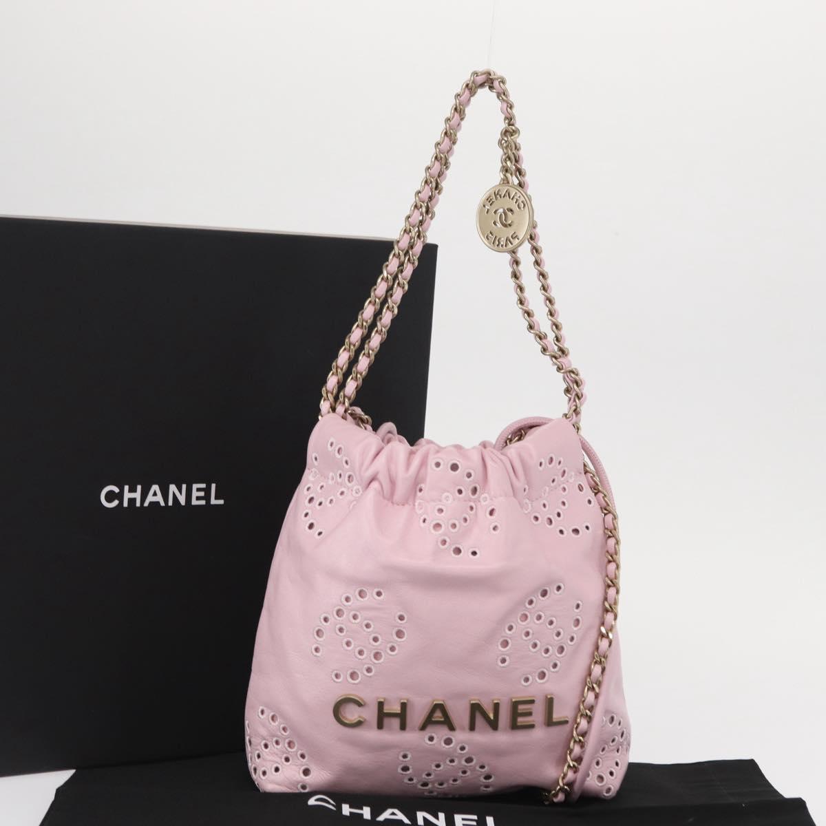 CHANEL Chain Chanel 22 Mini Shoulder Bag Calf Skin 2way Pink CC Auth 158931SM