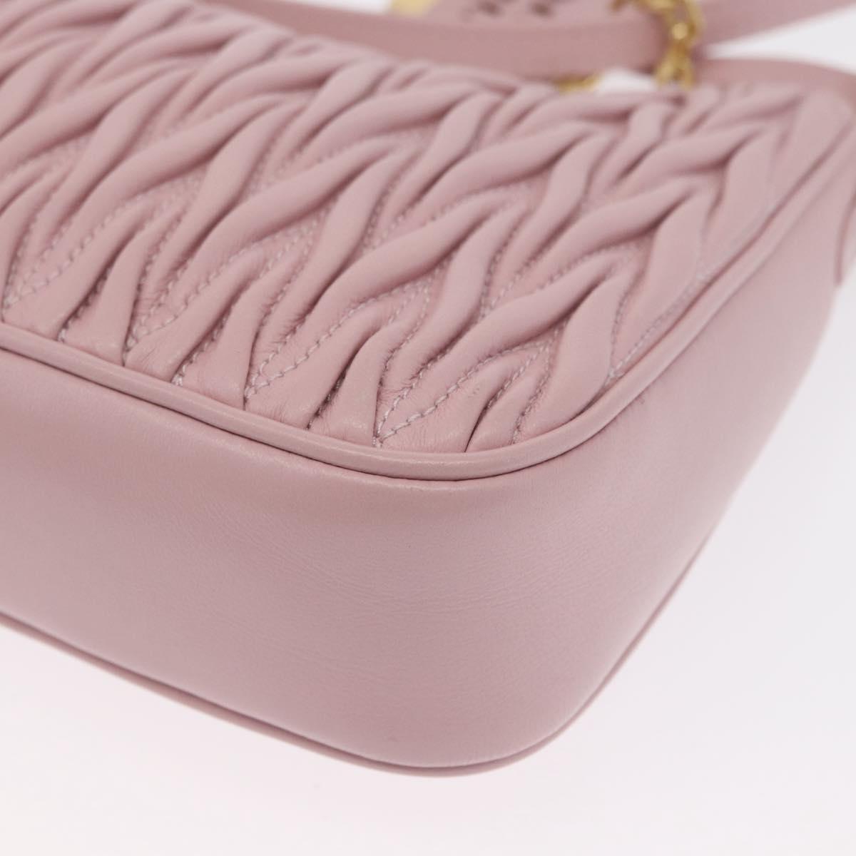 Miu Miu Matelasse Chain Shoulder Bag Leather 2way Pink Gold Auth 158932SM
