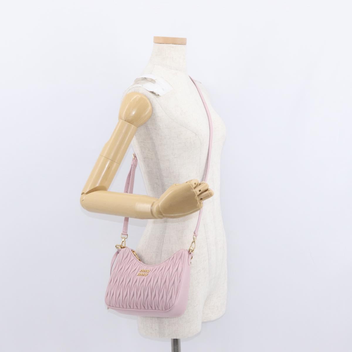 Miu Miu Matelasse Chain Shoulder Bag Leather 2way Pink Gold Auth 158932SM