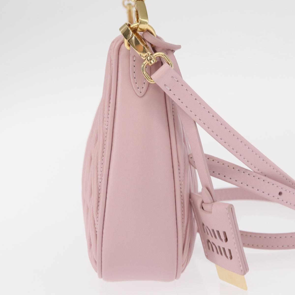Miu Miu Matelasse Chain Shoulder Bag Leather 2way Pink Gold Auth 158932SM