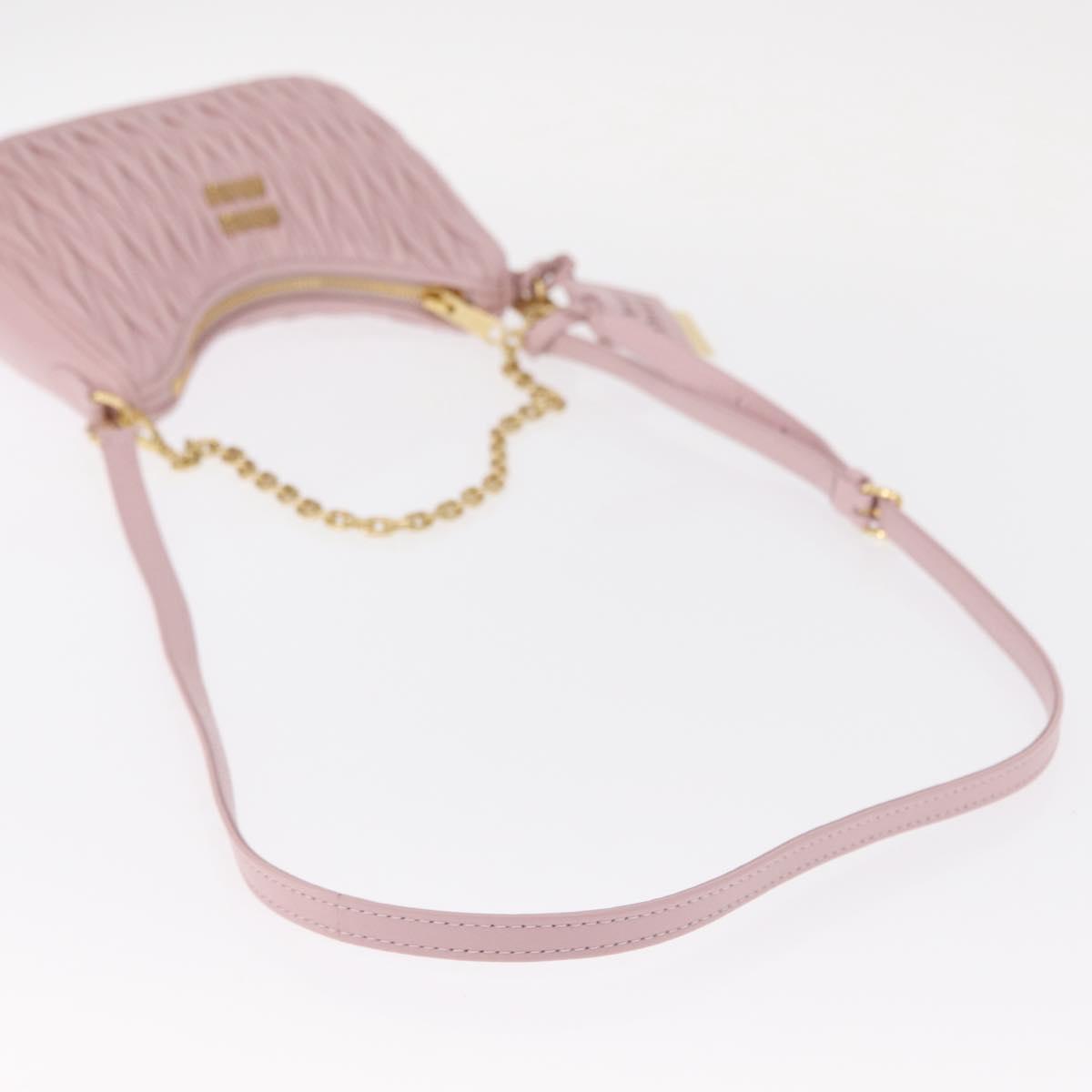 Miu Miu Matelasse Chain Shoulder Bag Leather 2way Pink Gold Auth 158932SM