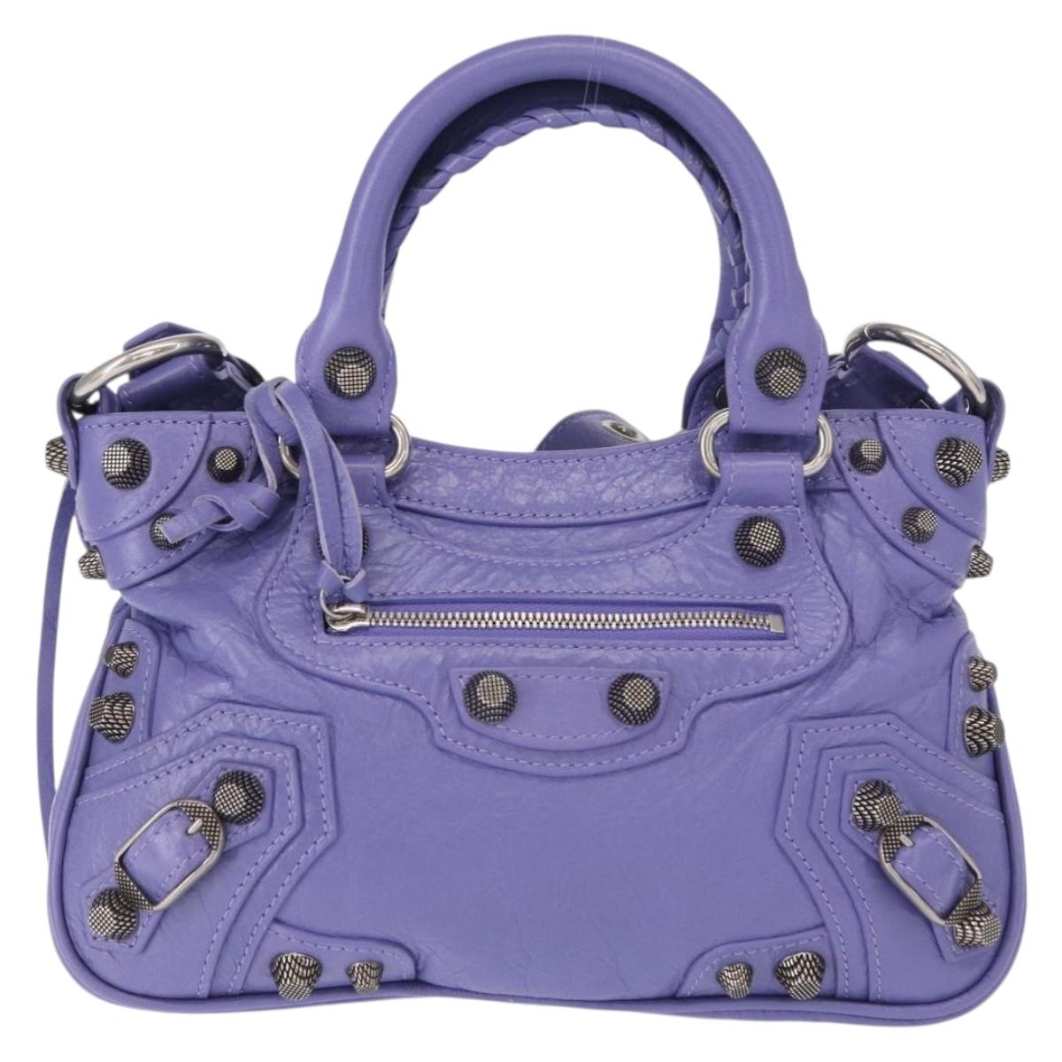 BALENCIAGA Neo Kagoul S Hand Bag Leather 2way Purple Silver 751523 Auth 158933SM