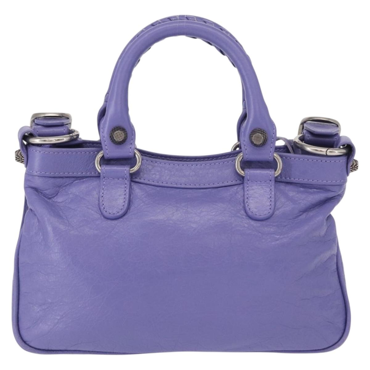 BALENCIAGA Neo Kagoul S Hand Bag Leather 2way Purple Silver 751523 Auth 158933SM