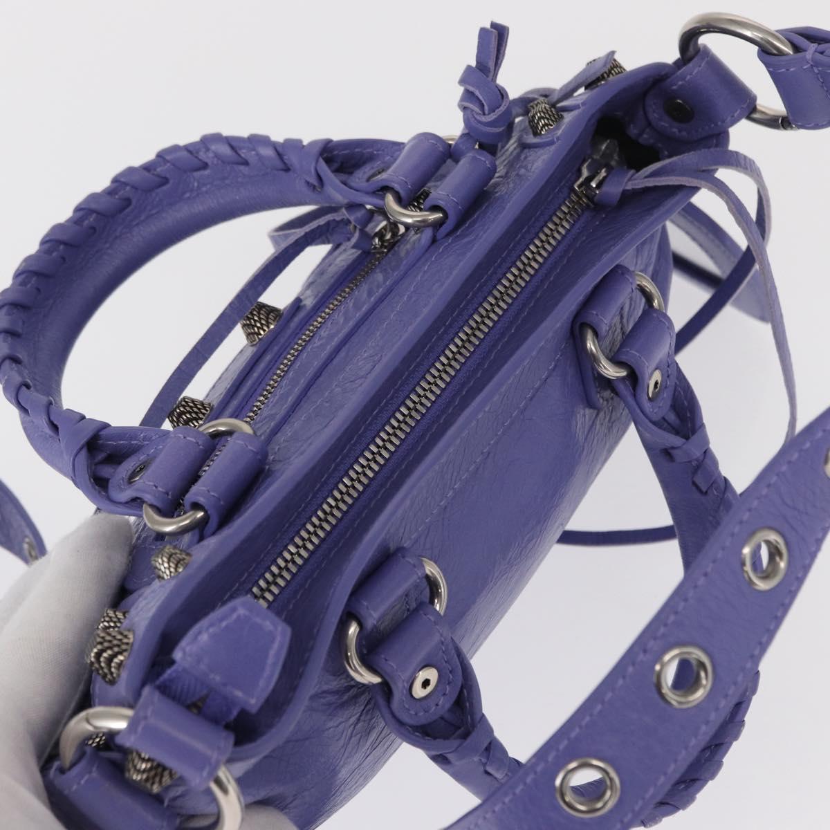 BALENCIAGA Neo Kagoul S Hand Bag Leather 2way Purple Silver 751523 Auth 158933SM
