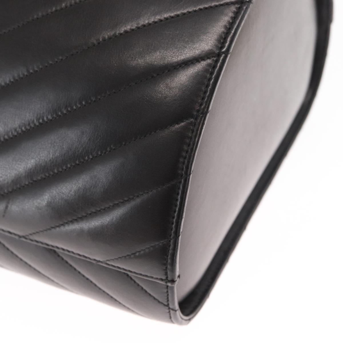 CHANEL V Stitch Vanity Hand Bag Lamb Skin 2way Black Gold CC Auth 158944SAV