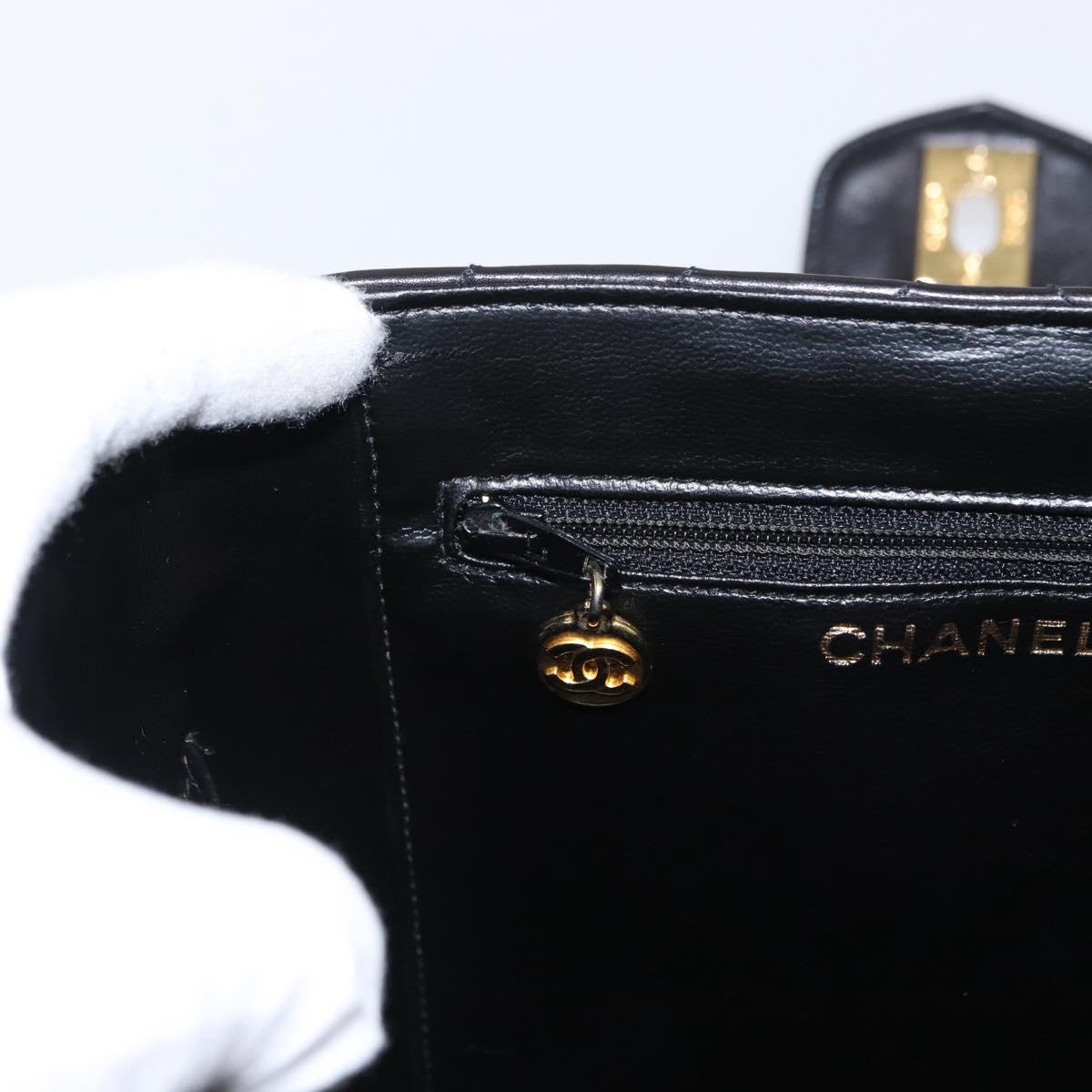 CHANEL V Stitch Vanity Hand Bag Lamb Skin 2way Black Gold CC Auth 158944SAV