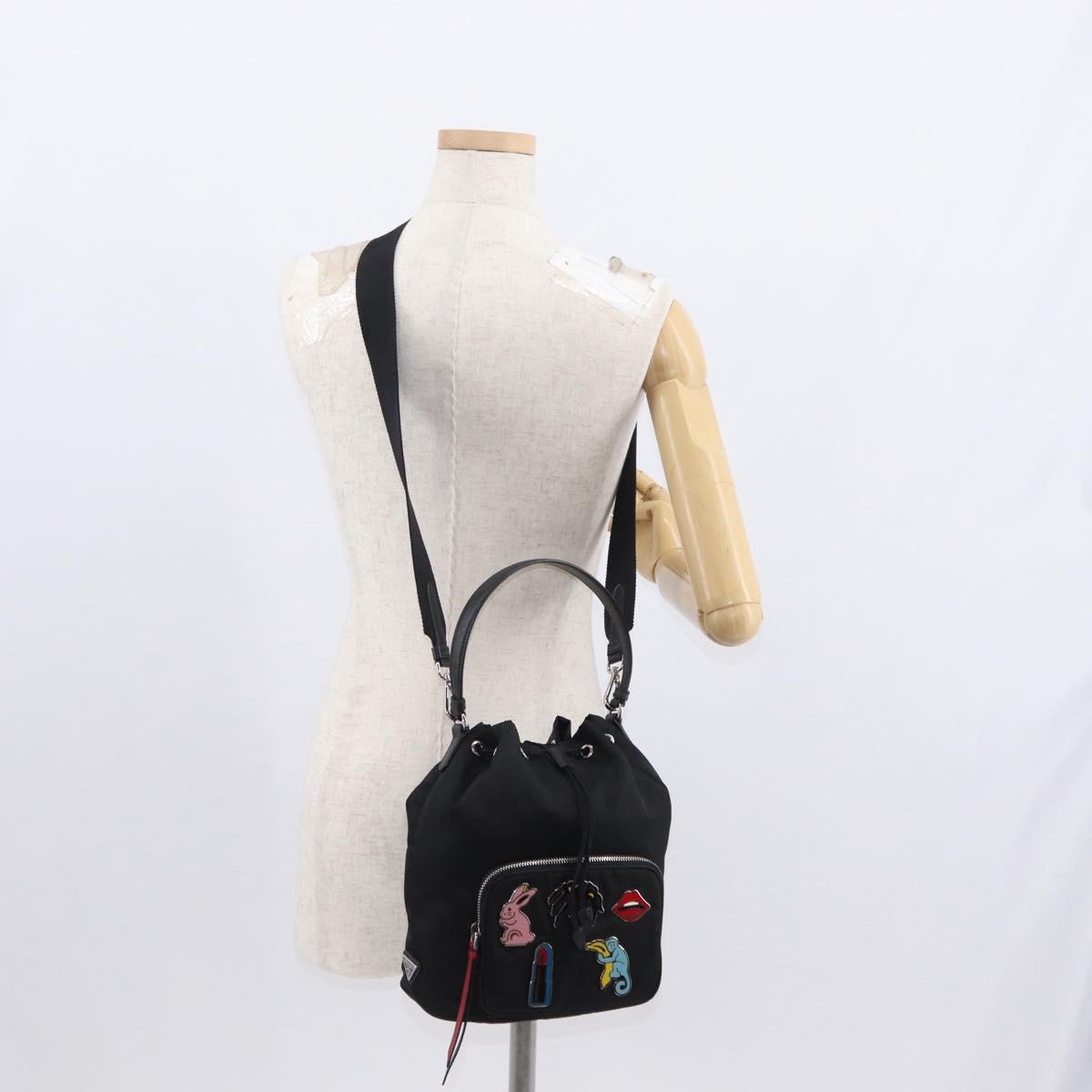 PRADA Hand Bag Nylon 2way Black Silver Auth 158945SAM