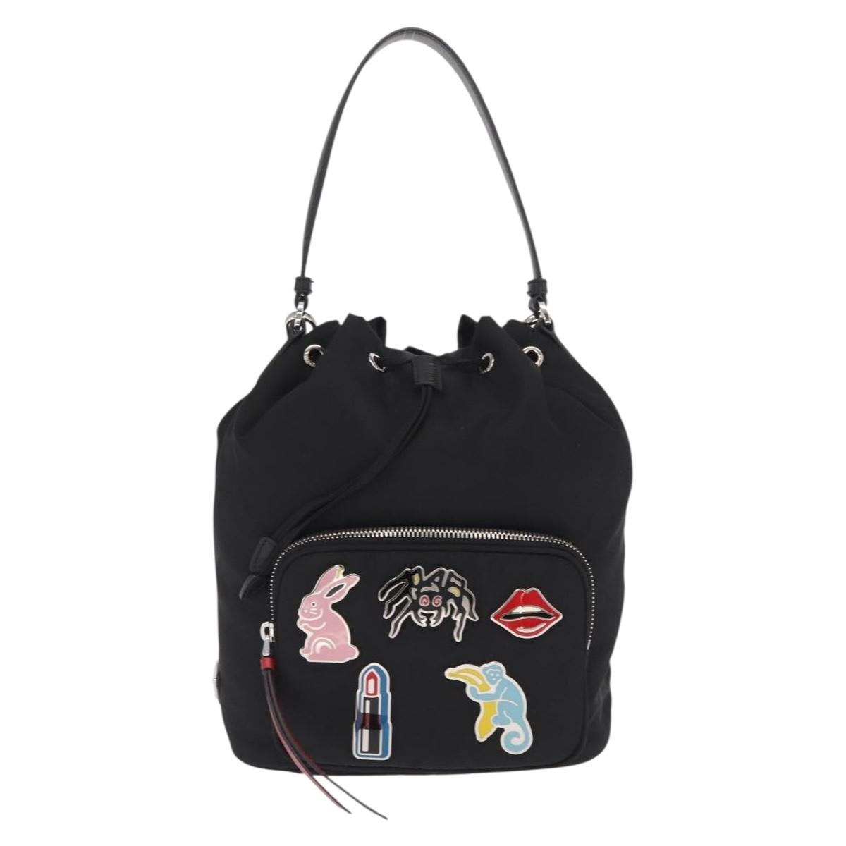 PRADA Hand Bag Nylon 2way Black Silver Auth 158945SAM