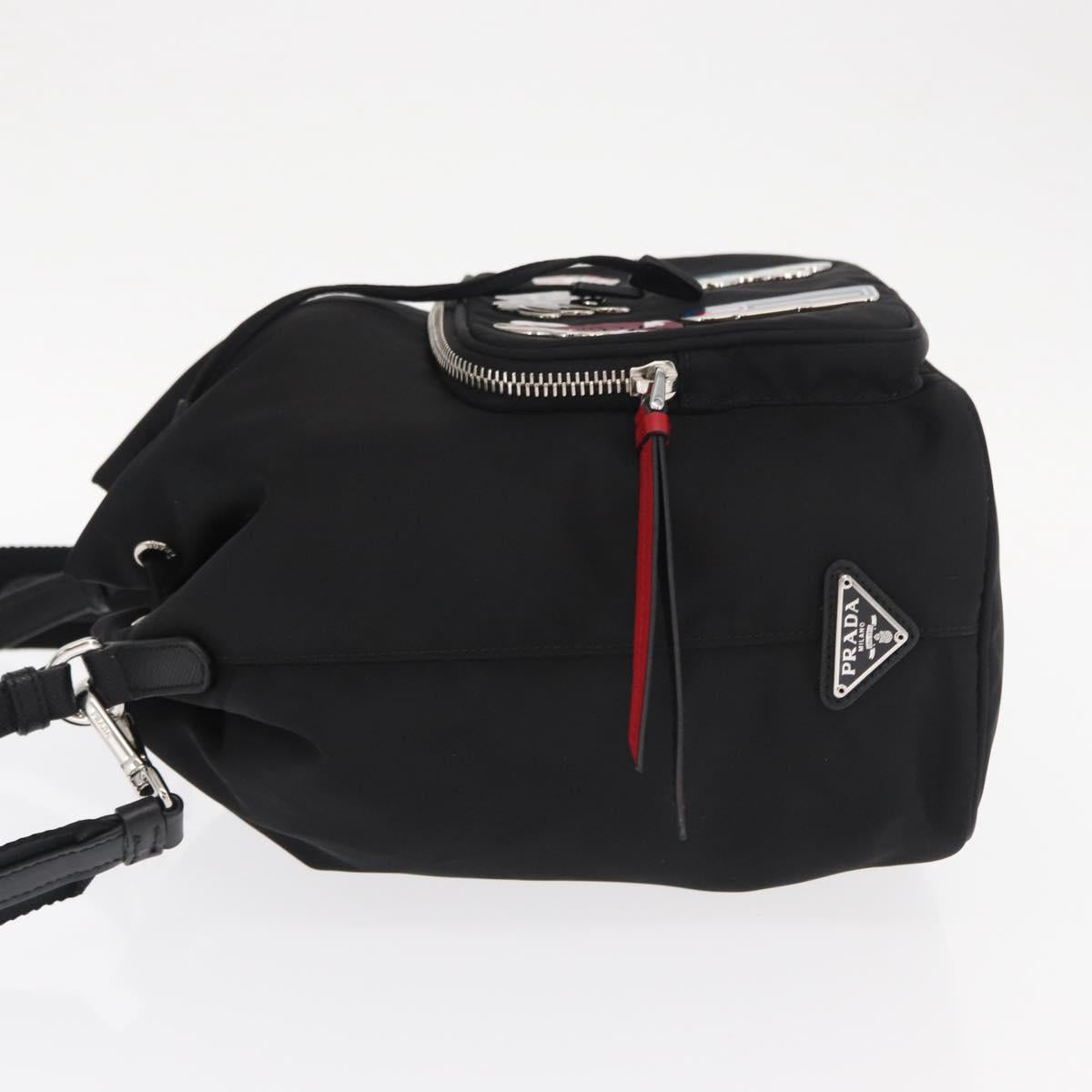 PRADA Hand Bag Nylon 2way Black Silver Auth 158945SAM