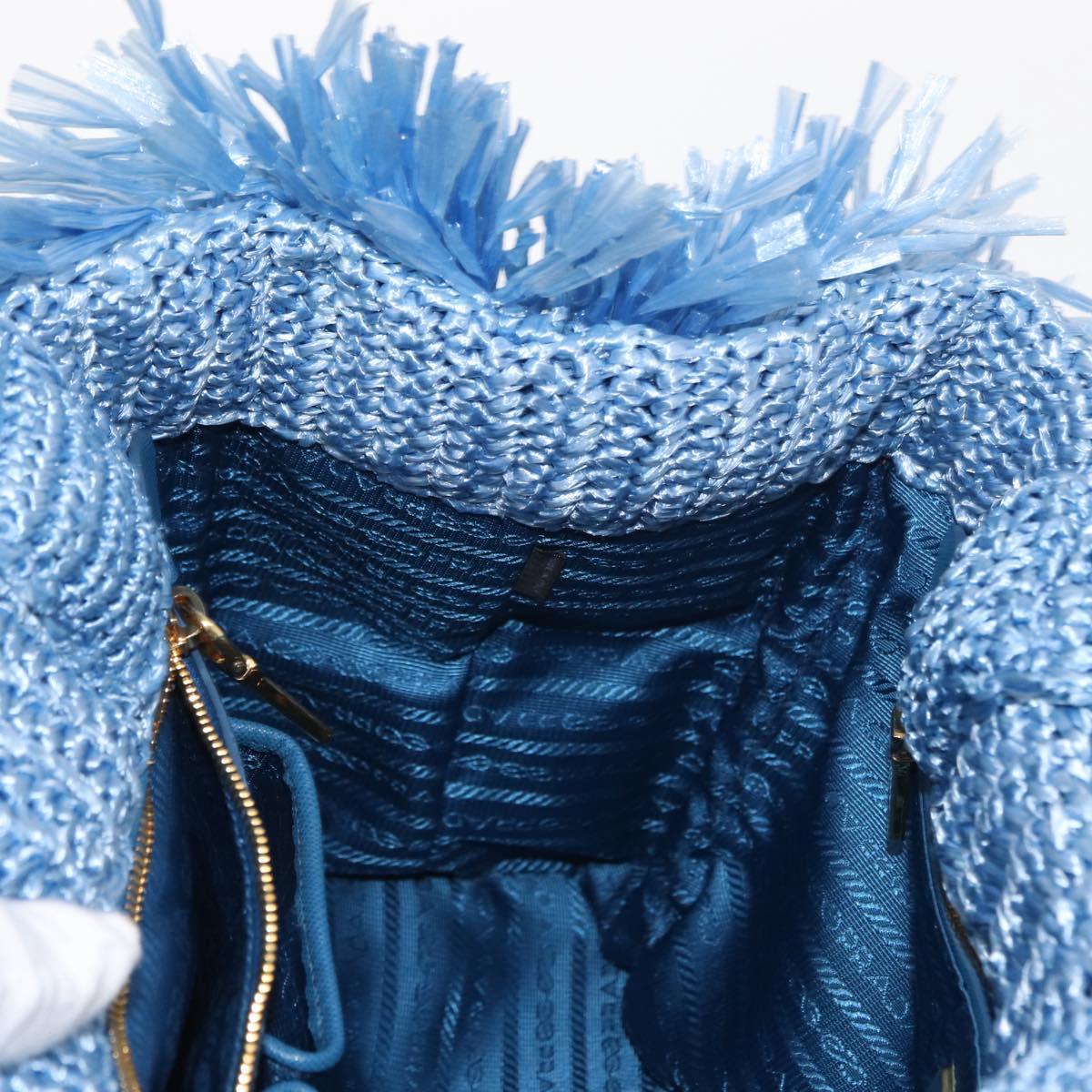PRADA Hand Bag Raffia Blue Gold Auth 158947V