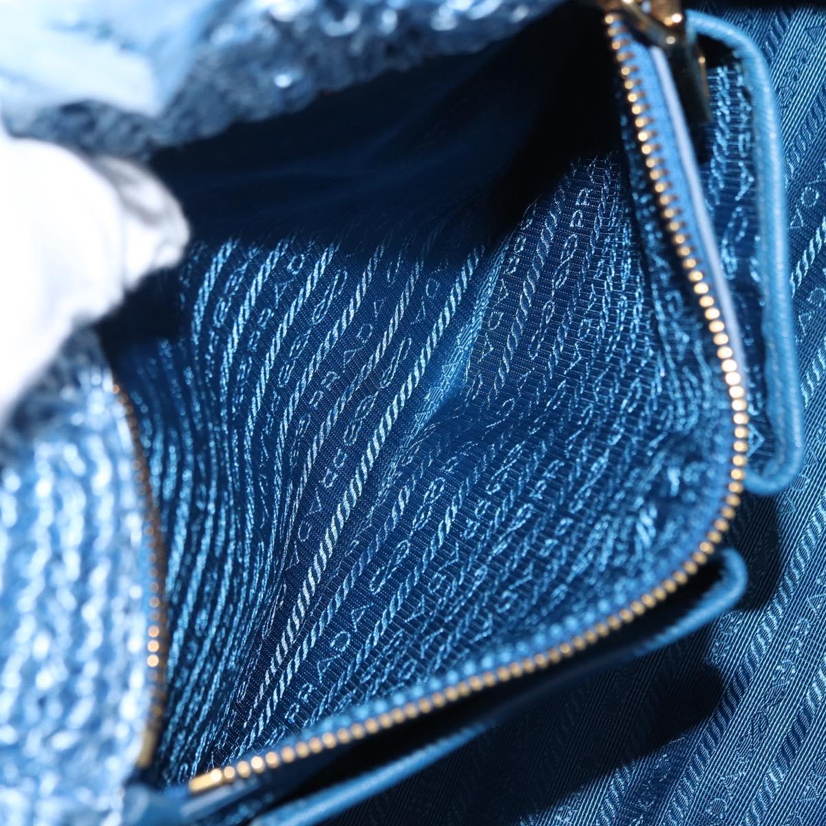 PRADA Hand Bag Raffia Blue Gold Auth 158947V