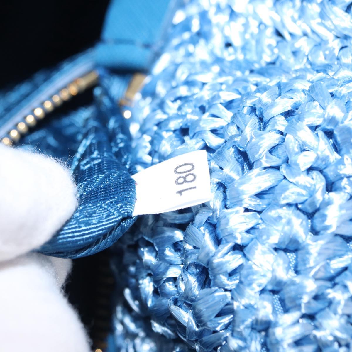 PRADA Hand Bag Raffia Blue Gold Auth 158947V