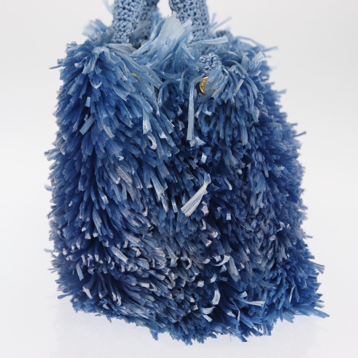 PRADA Hand Bag Raffia Blue Gold Auth 158947V