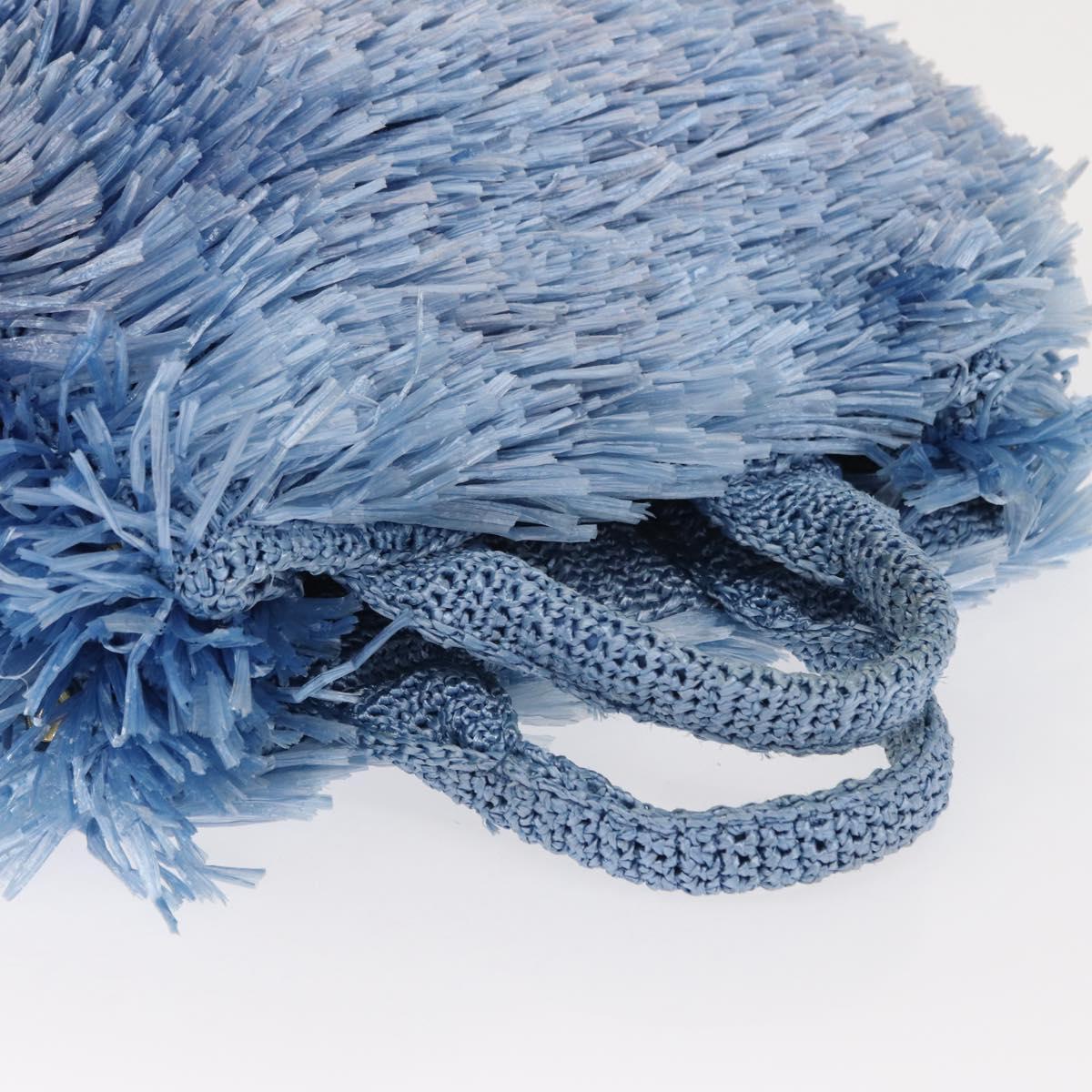 PRADA Hand Bag Raffia Blue Gold Auth 158947V