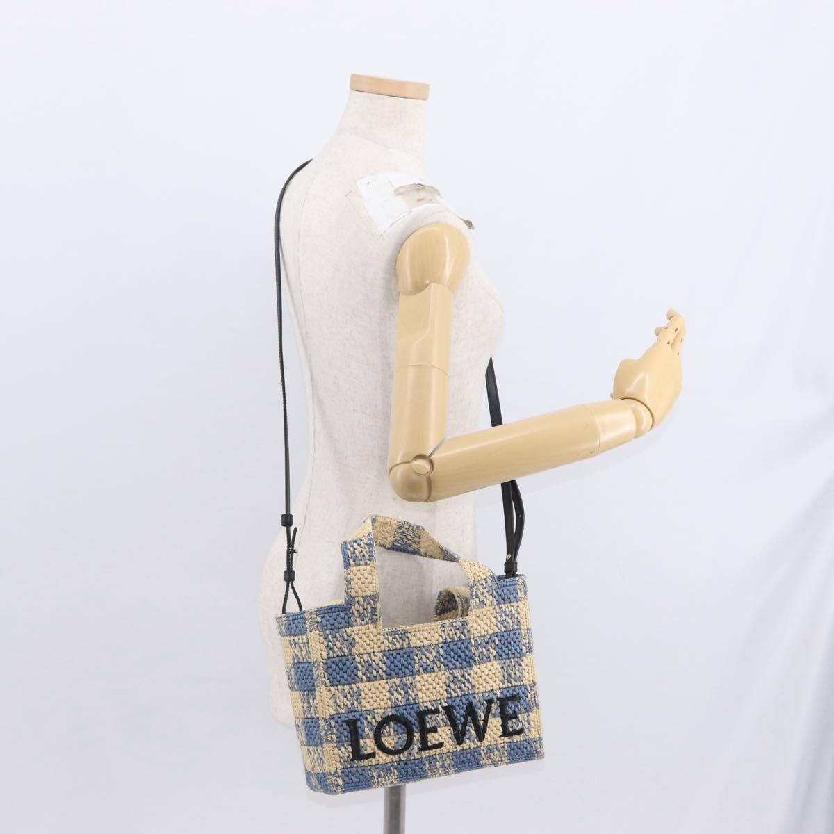 LOEWE Hand Bag Raffia 2way Light Blue Silver Auth 158951SAV