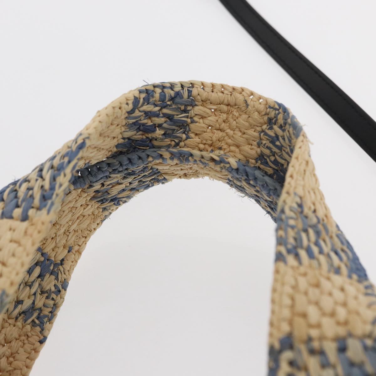 LOEWE Hand Bag Raffia 2way Light Blue Silver Auth 158951SAV