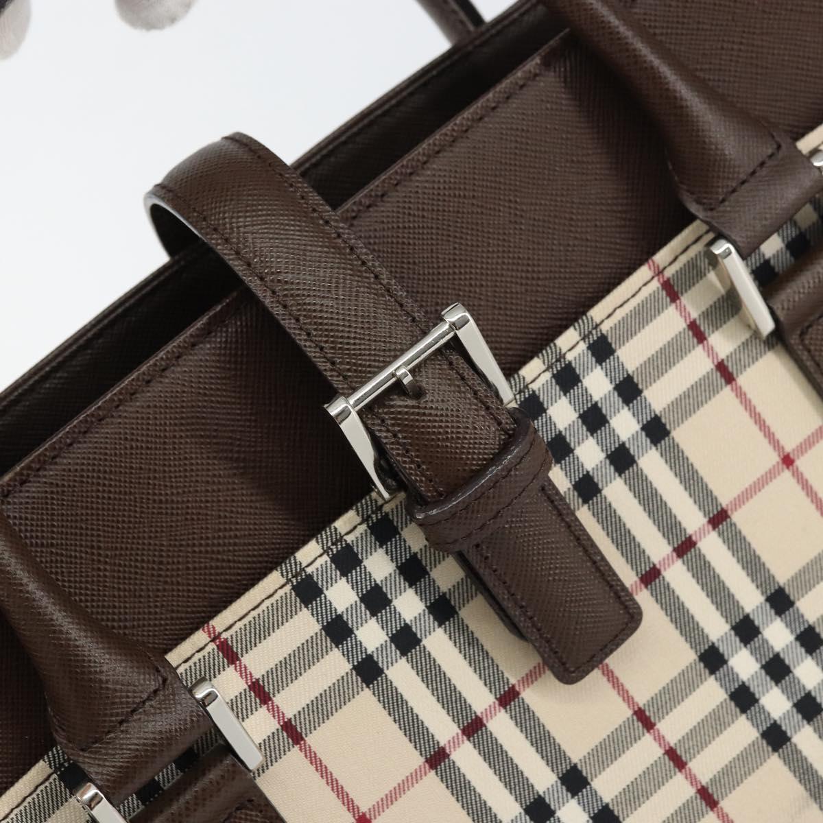 BURBERRY Nova Check Hand Bag Canvas Beige Silver Auth 158957A