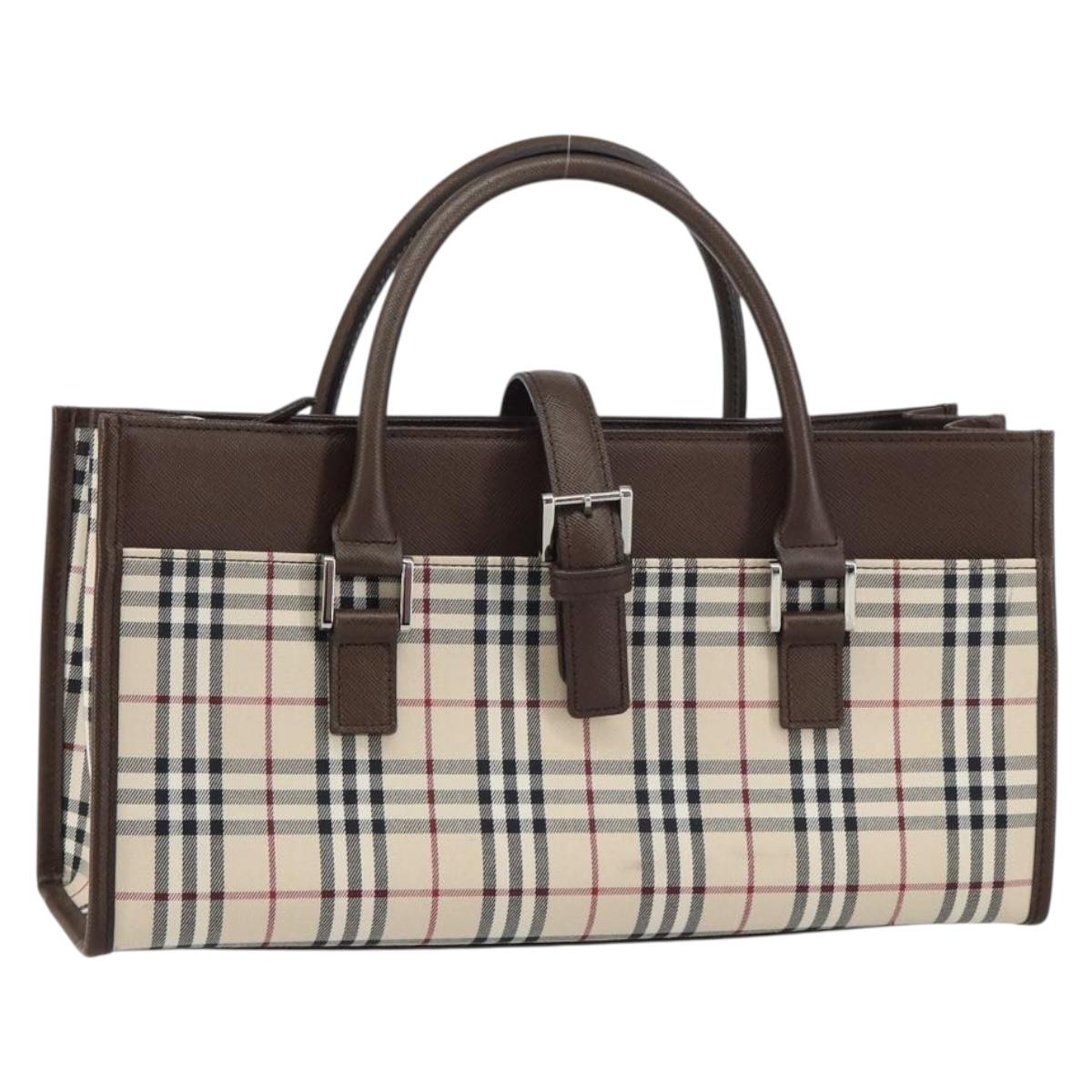 BURBERRY Nova Check Hand Bag Canvas Beige Silver Auth 158957A