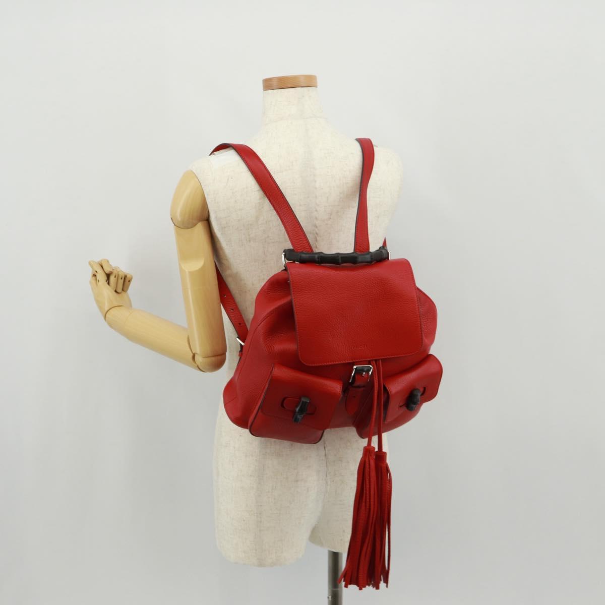 GUCCI Bamboo Backpack Leather Red Silver 370833 Auth 158958V