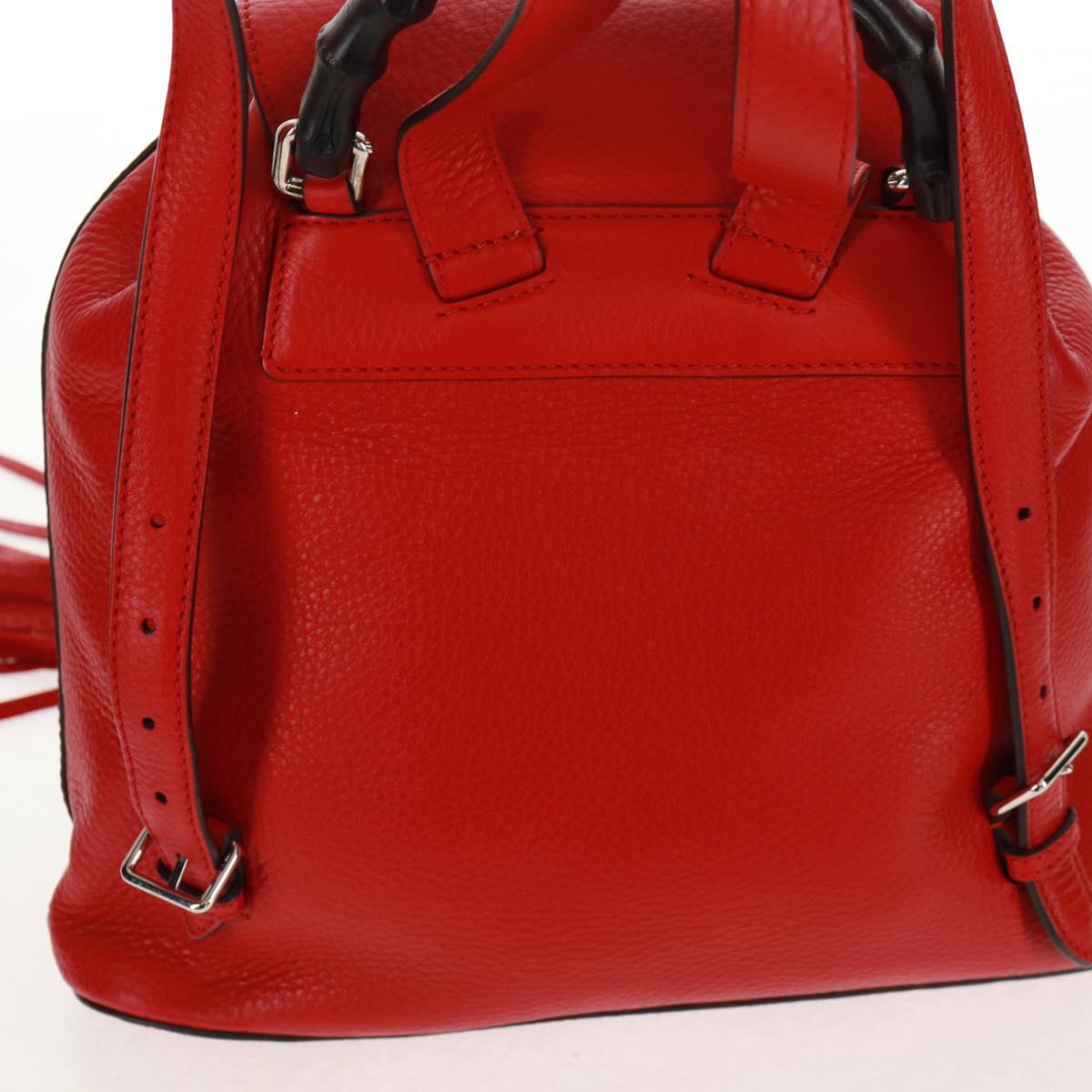 GUCCI Bamboo Backpack Leather Red Silver 370833 Auth 158958V