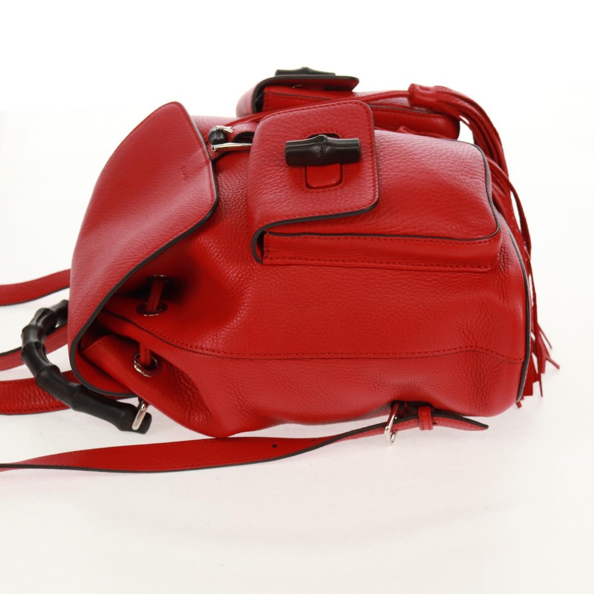 GUCCI Bamboo Backpack Leather Red Silver 370833 Auth 158958V