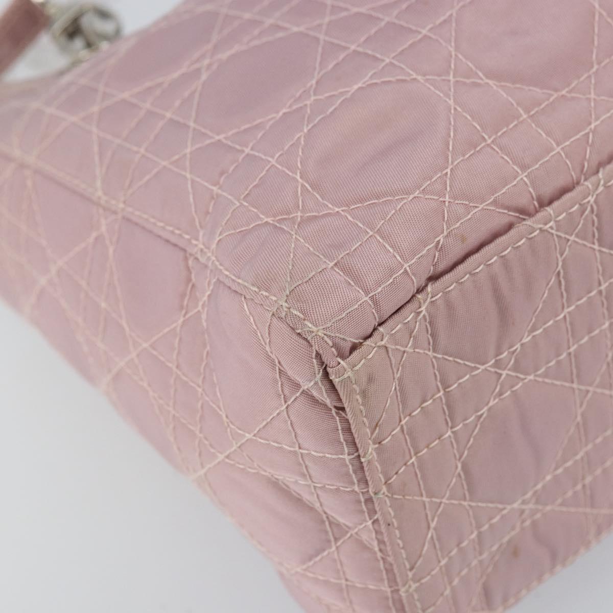 Christian Dior Lady Dior Canage Hand Bag Nylon 2way Pink Silver Auth 158969