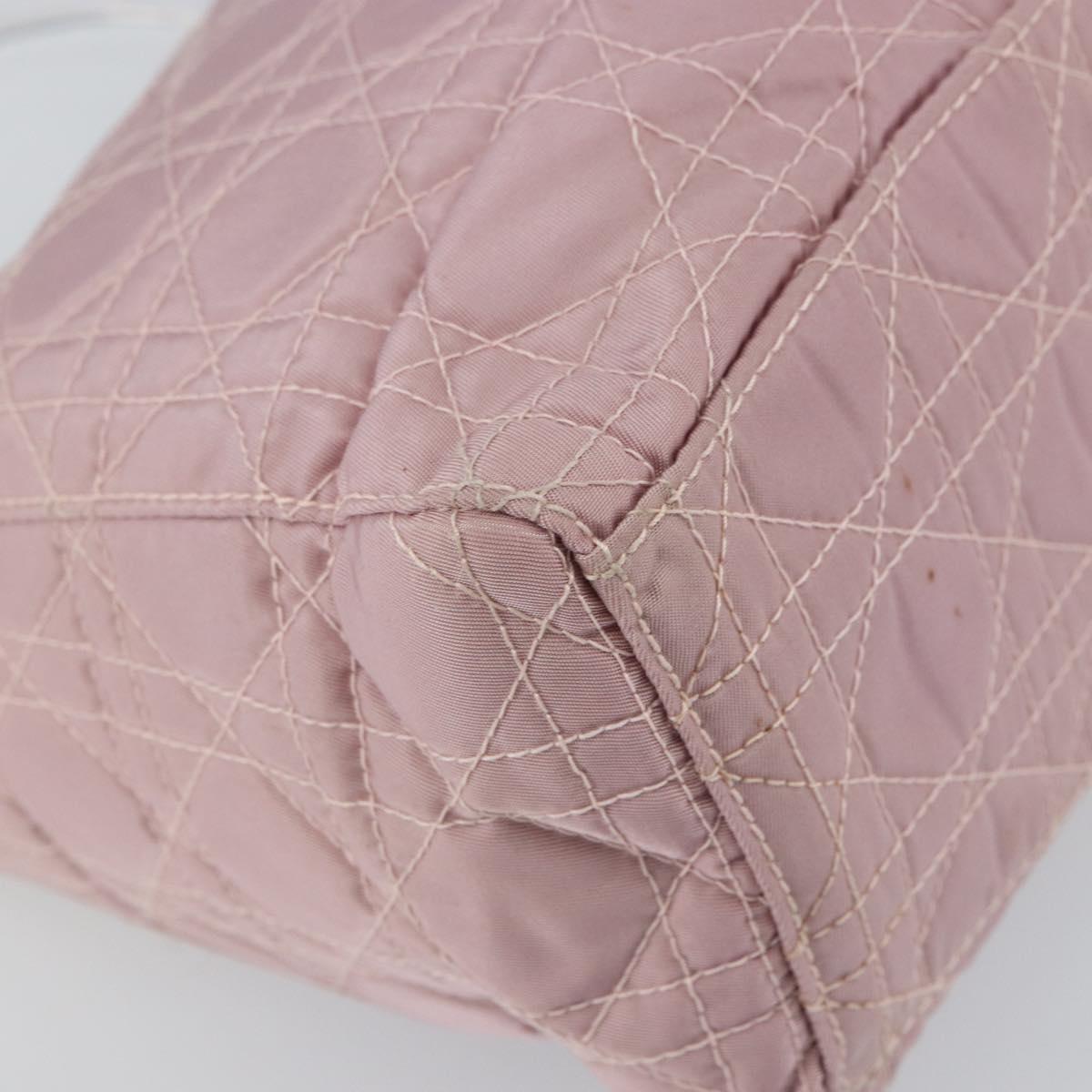 Christian Dior Lady Dior Canage Hand Bag Nylon 2way Pink Silver Auth 158969