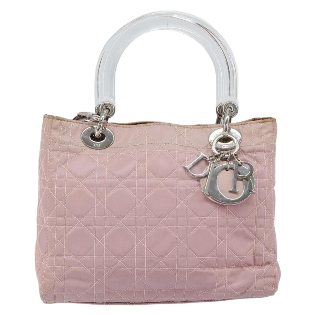 Christian Dior Lady Dior Canage Hand Bag Nylon 2way Pink Silver Auth 158969