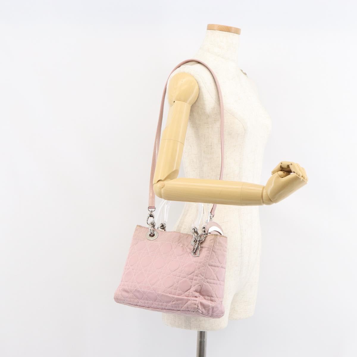Christian Dior Lady Dior Canage Hand Bag Nylon 2way Pink Silver Auth 158969