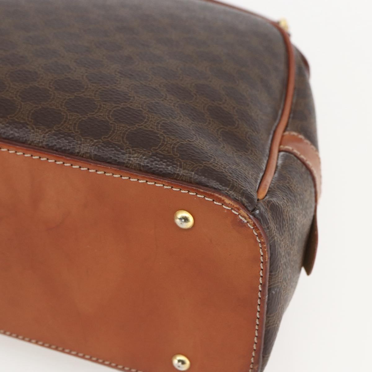CELINE Macadam Canvas Hand Bag PVC Leather Brown Gold Auth 158983