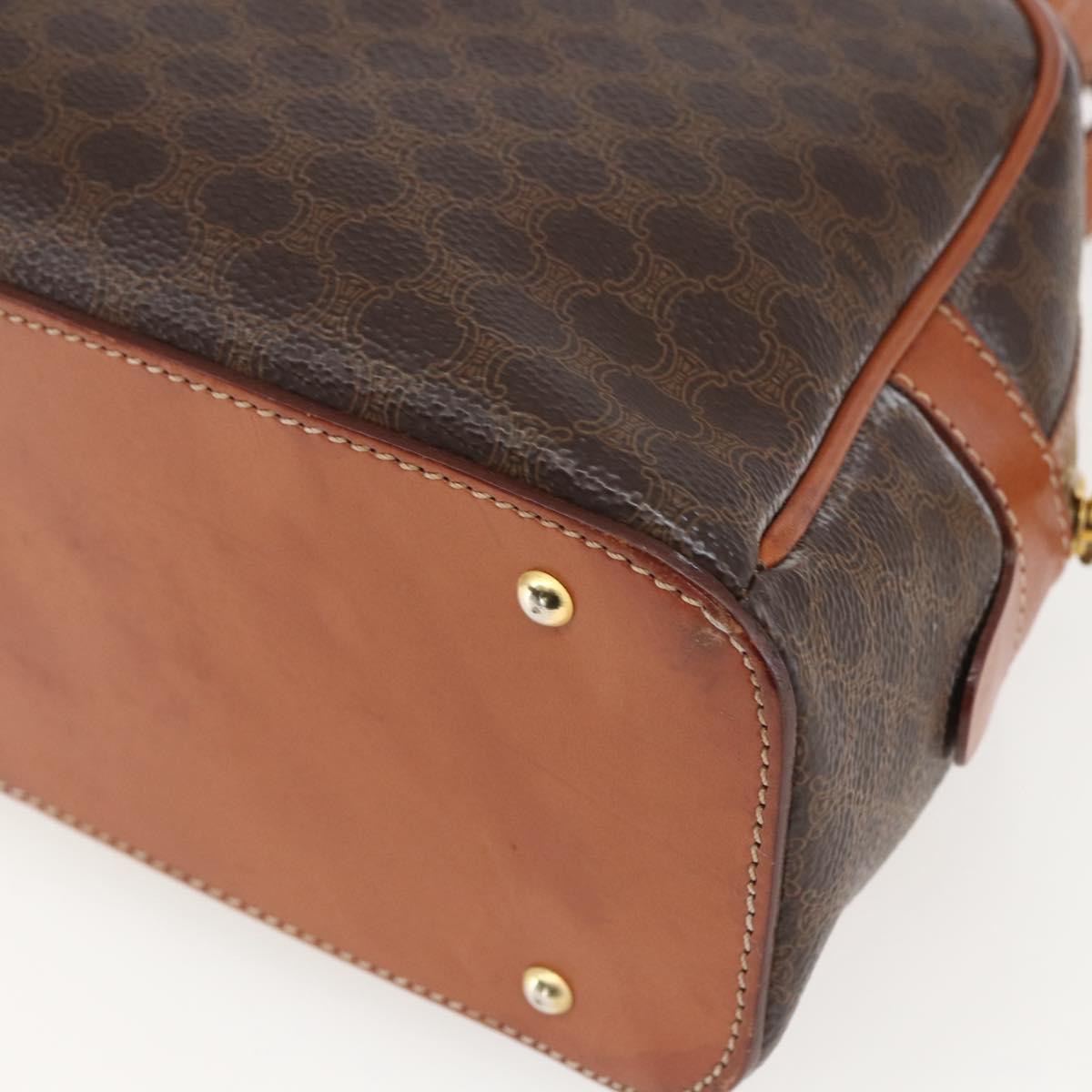 CELINE Macadam Canvas Hand Bag PVC Leather Brown Gold Auth 158983