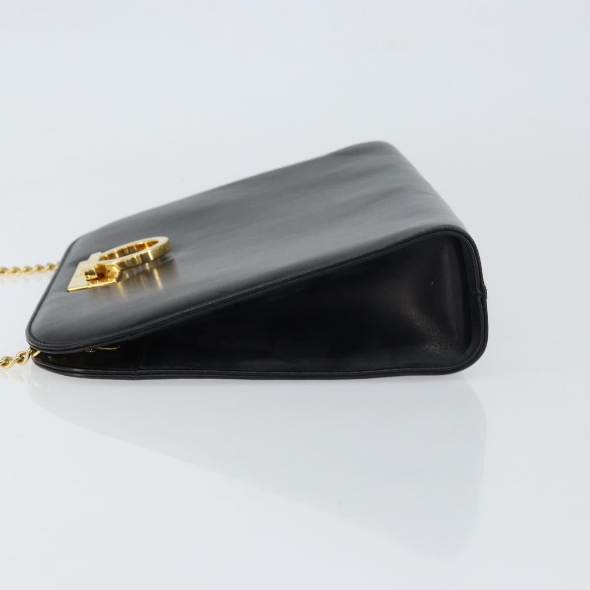 Salvatore Ferragamo Gancini Chain Shoulder Bag Leather Black Gold Auth 158988
