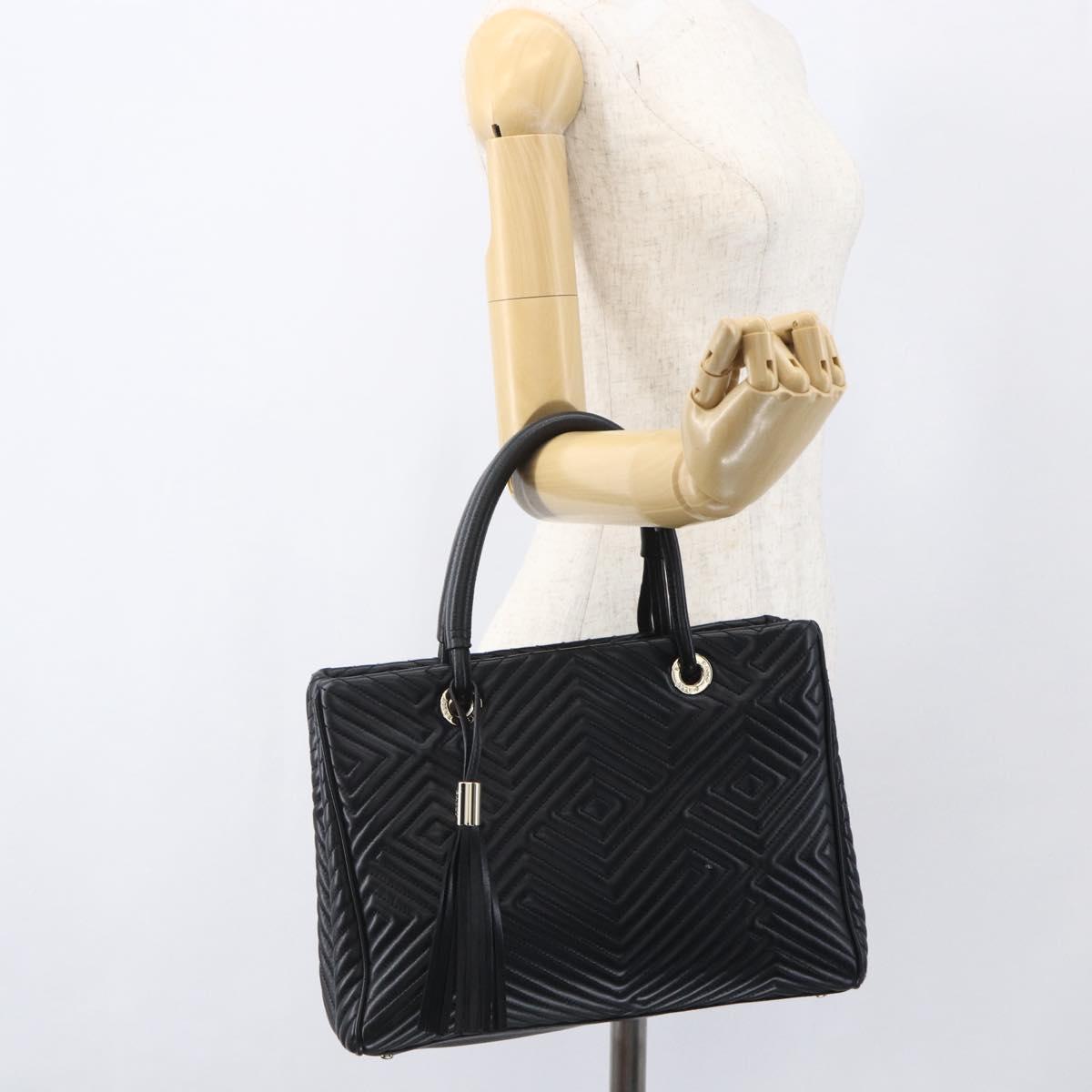 BALLY Hand Bag Leather Black Gold Auth 158990