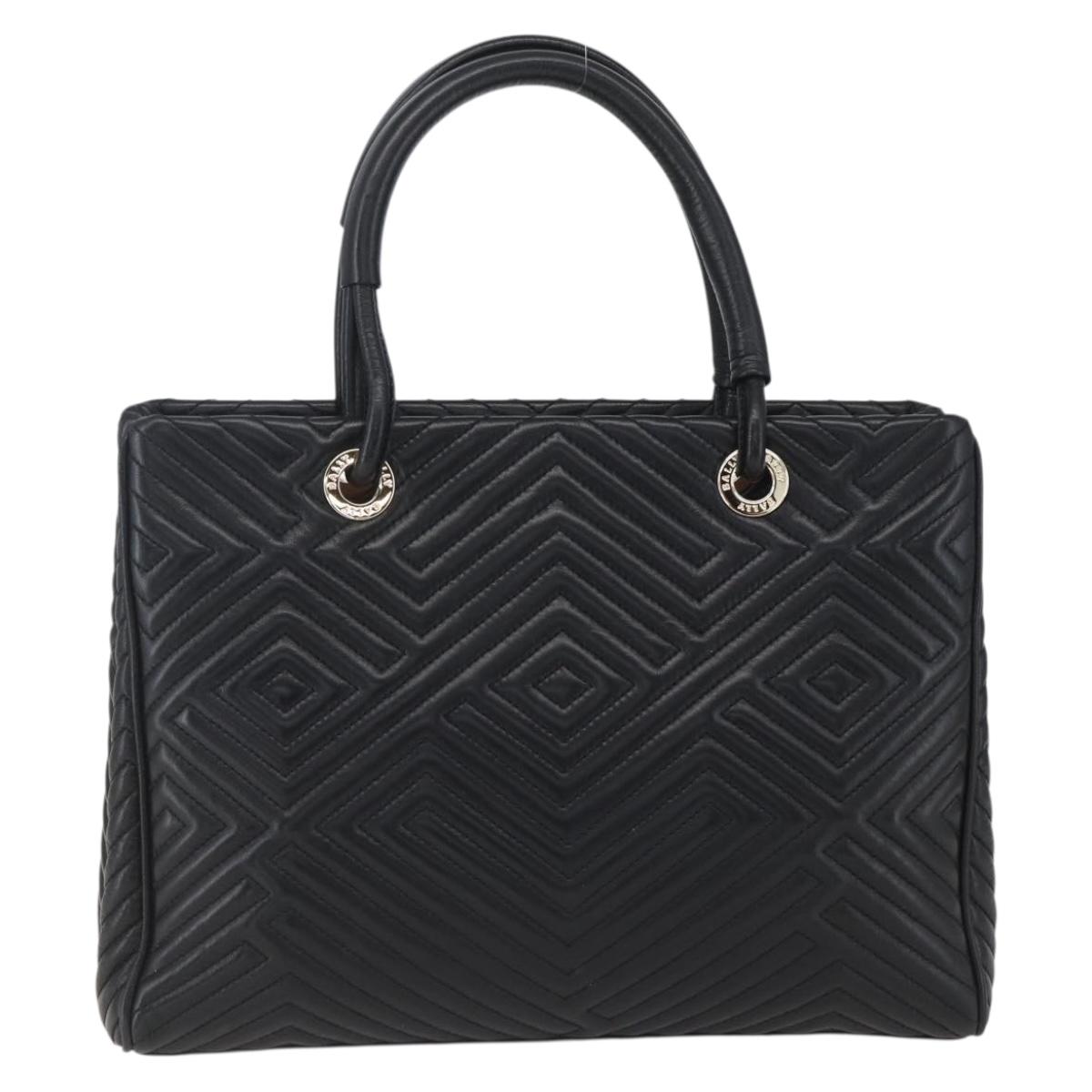 BALLY Hand Bag Leather Black Gold Auth 158990