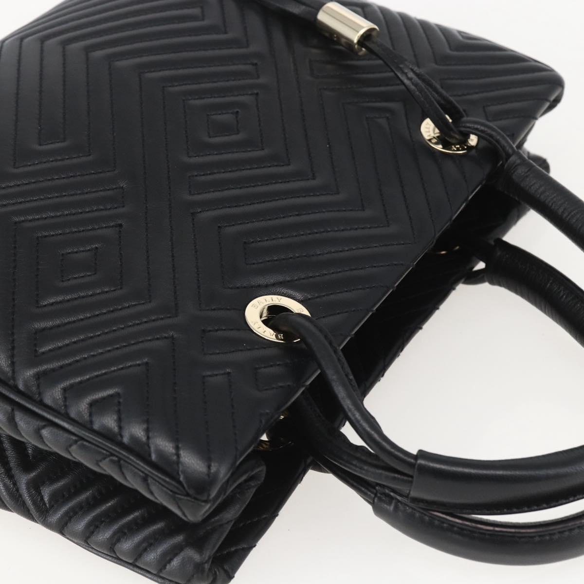 BALLY Hand Bag Leather Black Gold Auth 158990