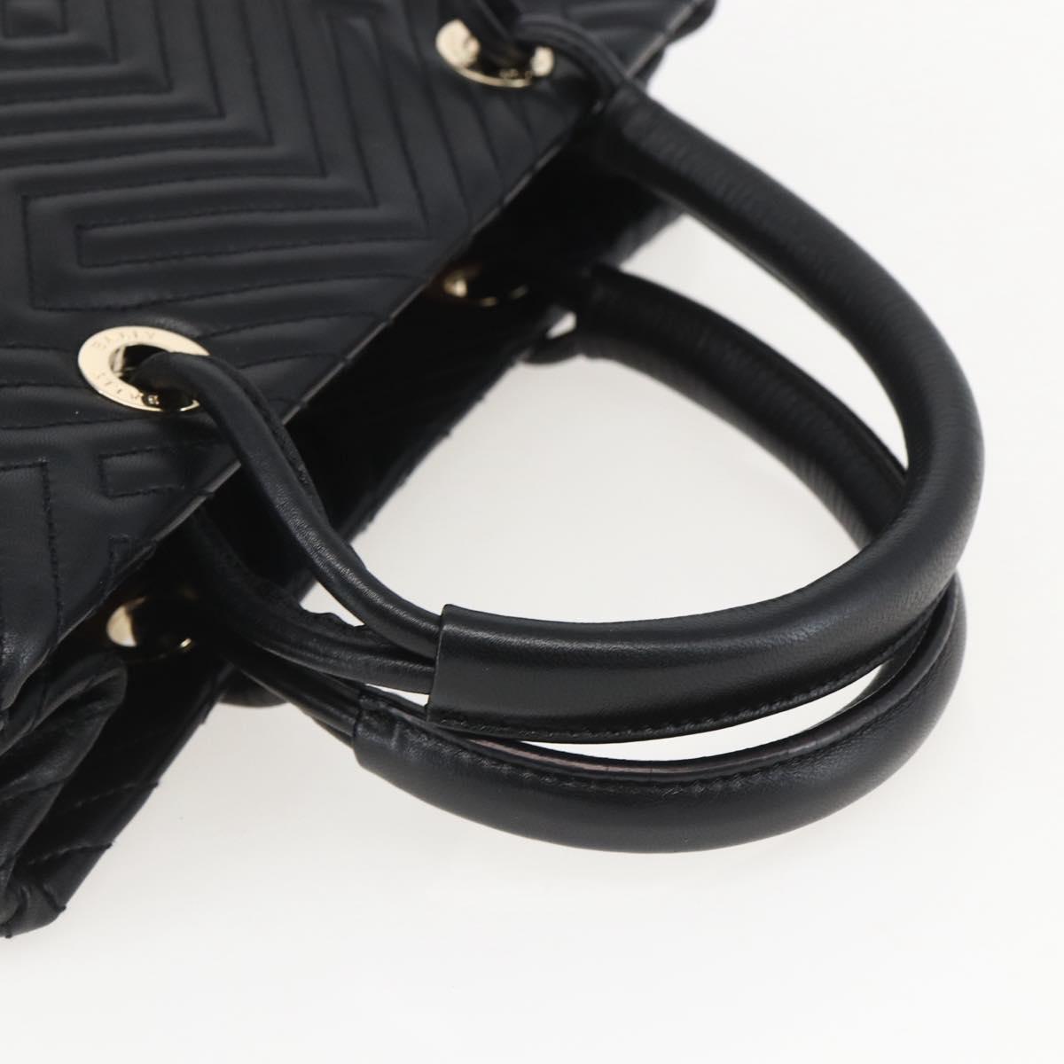 BALLY Hand Bag Leather Black Gold Auth 158990