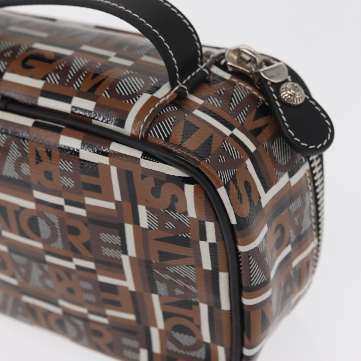 Salvatore Ferragamo Pouch PVC Silver Brown Auth 158994