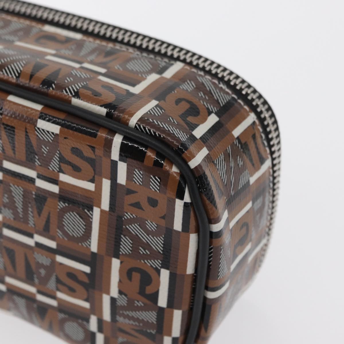 Salvatore Ferragamo Pouch PVC Silver Brown Auth 158994