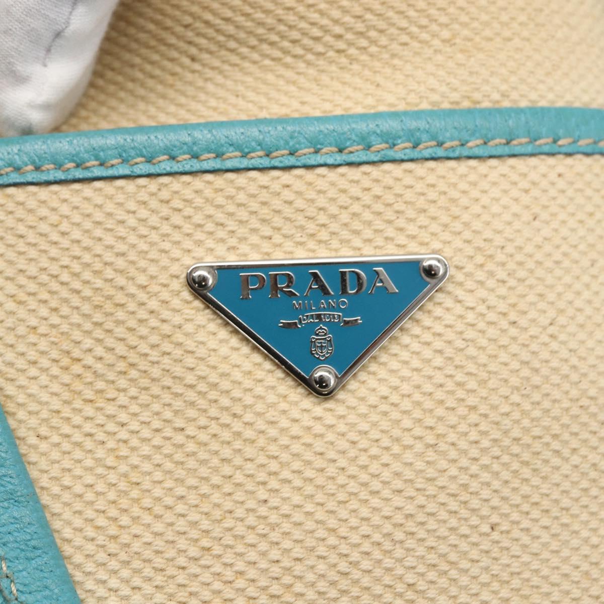 PRADA Tote Bag Canvas Beige Silver Auth 158995
